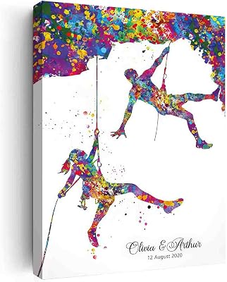 Canvas Prints Wall Art Framed,Climber Couple Personalised Watercolor Print Rock Climber Man Woman Mountain Climb Gift Poster Sport Adventure Outdoor Wall Art- 16in x24 in-Ready to hang