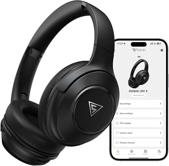 DOQAUS Bluetooth Headphones Over The Ear Wireless, 70H Playtime, 3 EQ Modes, HiFi Stereo with Deep Bass, Memory Foam Comfort for Travel, Gym, Workout, Phone, PC Stocking Stuffers