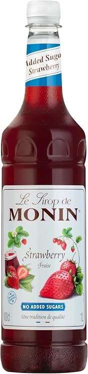 MONIN Premium Strawberry No Added Sugar Syrup 1L for Cocktails and Mocktails. Vegan-Friendly, Allergen-Free, 100% Natural Flavours and Colourings