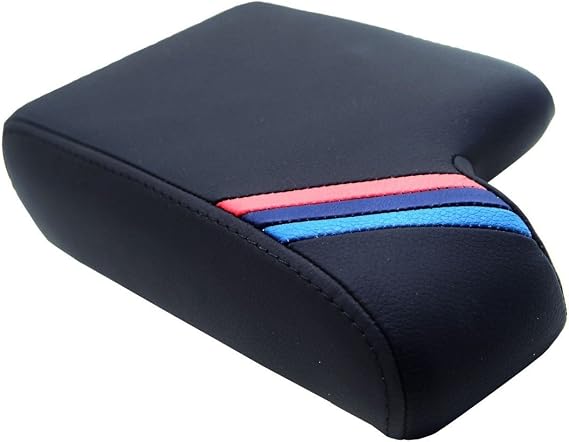 Center Console Armrest Synthetic Leather Cover Black, Compatible with BMW E36 M Style Stripes 92-99