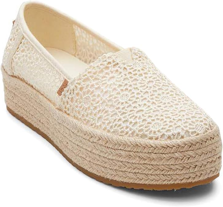 TOMS Womens Valencia Platform Espadrille, Textile Upper, OthorLite Insole, Natural Moroccan Crochet, 6