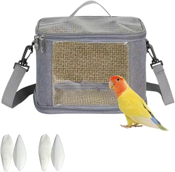 Transport Container for Birds, Bird Cage Budgie, Bird Transport Box, Portable Bird Carrier Travel Bag, Transparent Breathable Travel Cage for Pets, Grey