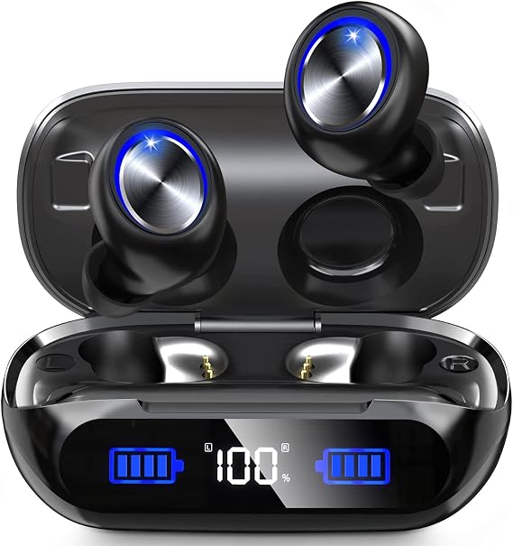 Bluetooth Earbuds Wireless 200Hrs Playback, IPX7 Waterproof, Noise Canceling LED Power Display Earphones with Charging Case, in-Ear, Headphones with Mic for Phone Smart TV Laptop Computer Android iOS