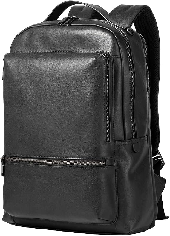 15.6 Inch Genuine Leather Laptop Backpack for Men Women, Business Travel Backpack Hiking Rucksack Daypack (2#Black)