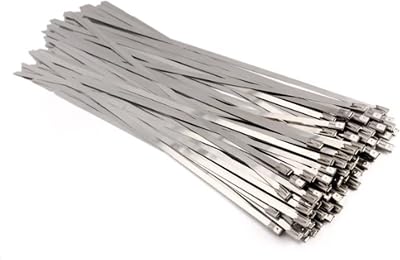 Vktech 100pcs Stainless Steel Exhaust Wrap Coated Locking Cable Zip Ties 11.8 Inch