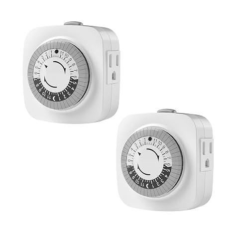 24 Hour Indoor Mechanical Timer with 2 Ground 3 Plug Socket Timer,2 Pack