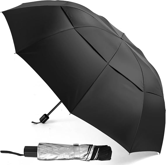 Kalolary UPF 50+ UV Protection Compact Golf Umbrella,62 Inch Extra Large Oversize Double Canopy Vented Umbrella Windproof Waterproof for Men and Women