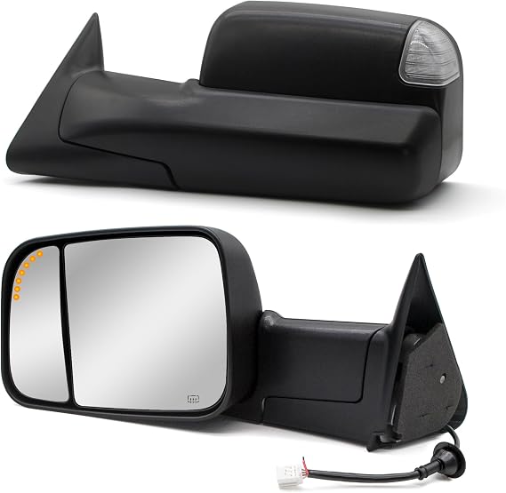 WLLW Towing Mirrors fit for 1998-2002 Dodge Ram 1500 2500 3500 Pickup Truck Power Heated Turn Signal Arrow Signal Light Manual Flip Up Black