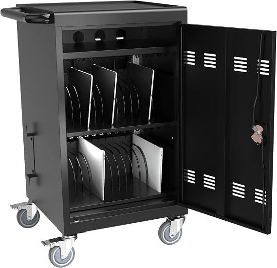 32 Device Mobile Charging Cart and Storage Cart for IPads, Tablets, Laptops, Chromebooks, Fast Charging Station Cart with Lock & Lockable Wheels for School, Hospitals, Classroom, Library, Office