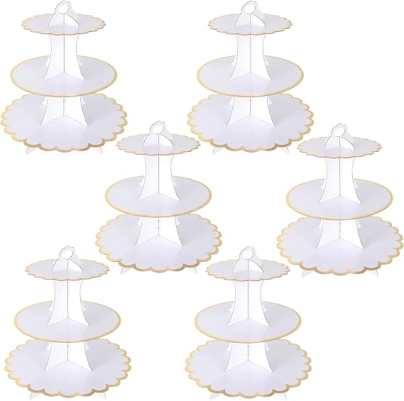 JMIATRY 6 Pack Cardboard Cupcake Stand 3 Tier, White Cake Stand, Afternoon Tea Stands Cardboard, Round Dessert Tower for Afternoon Tea, Birthday Party, Wedding and Baby Shower