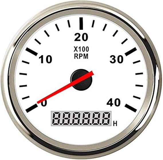 KAOLALI 4000 RPM Tachometer Waterproof AUTO Digital Tacho Gauge with Red Backlight 85mm 9-32V for Car Boat Motorcycle White Sliver