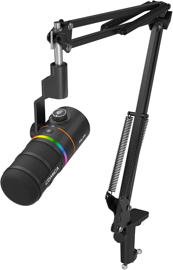 COMICA EJoy D10 A XLR USB Dynamic Microphone with Boom Arm Stand for Gaming/Live Streaming/TikTok/Podcast Recording,with RGB Light,Mute Button for PC,Smartphone,Computer,Mac,Xbox,PS4/5(Black)