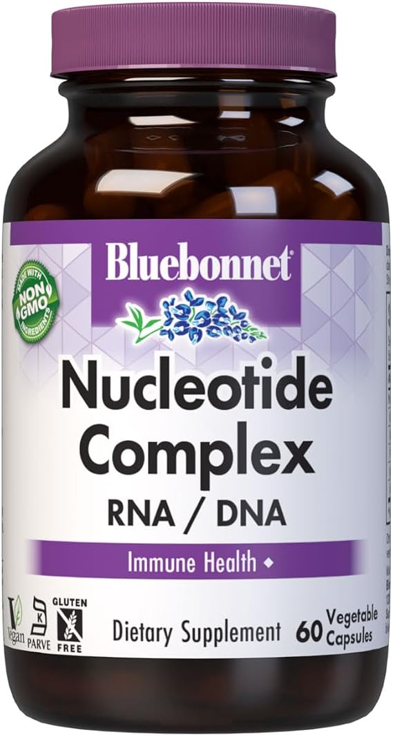 BlueBonnet Nucleotide Complex 500mg RNA DNA Immune & Cellular Health Supplement*- AMP, CMP, GMP, UMP Nucleotides - Non-GMO, Vegan, Gluten-Free, Soy-Free, Dairy-Free - 60 Vegetable Capsules