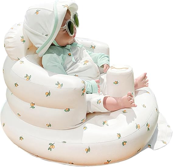 AirSwim Inflatable Baby Seat, Inflatable Baby Chair for Babies 3 Months and Up, Summer Blow Up Chair with Built in Air Pump, Infant Floor Sofa for Learning to Sit, Palying, Camping, Orange