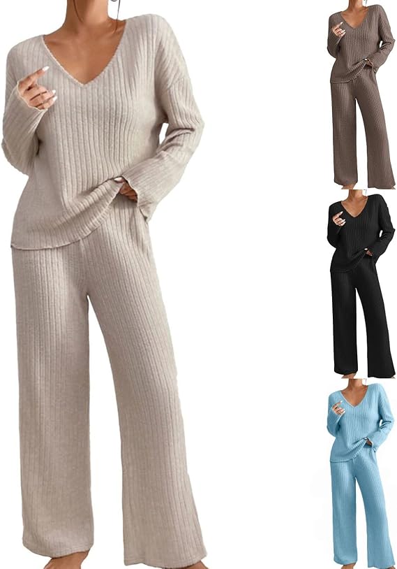 Ribbed Lounge Wear Co Ord Sets for Women - Uk 2 Pieces Tracksuit Full Set Ladies Pjs Loungewear Sleepwear Homewear
