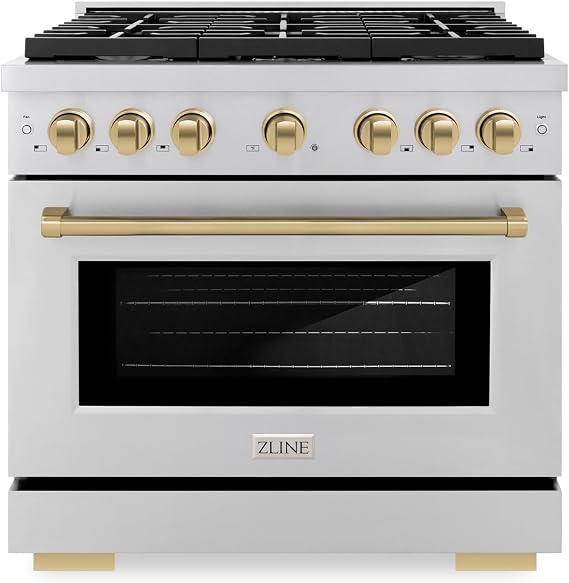ZLINE Autograph Edition 36 in. 5.2 cu. ft. Paramount Gas Range with 6 Burner Cooktop and Convection Gas Oven in Stainless Steel and Champagne Bronze Accents (SGRZ-36-CB)