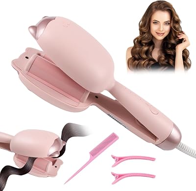 Curling Iron Hair Crimper Waver, Jaxbo Double Barrel Beach Waver Curling Wand, Deep Waver Hair Curler Tool, 4 Temp Settings, Anti-Scald & Long-Lasting Hold, Easy to Use