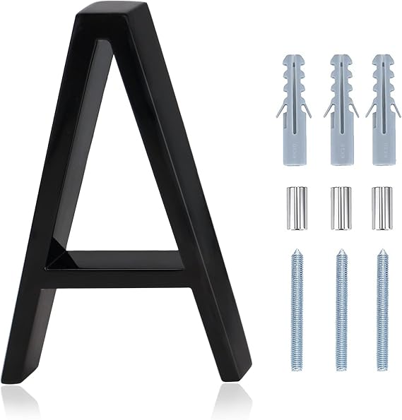 House Letters for Outside, 5 Inch Modern House Numbers, Black Metal Floating Door Farmhouse Mailbox Address Numbers and Letters, High Gloss Black Letters A