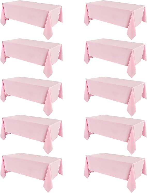 VidaFete 10 Pack 90 * 132inch Pink Rectangle Tablecloth for 6ft Tables | Stain & Wrinkle Resistant Polyester Rectangular Table Cloth for Kitchen Dining Wedding Banquet Decoration