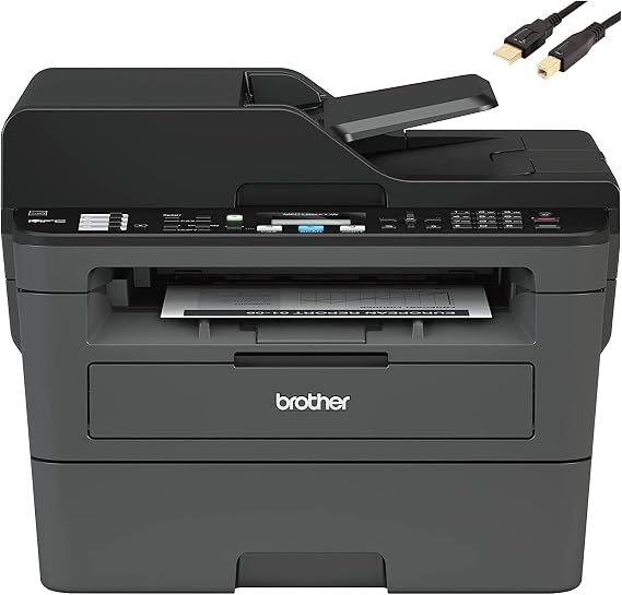 Brother MFC L26 Series All-in-One Laser Monochrome Printer, Print, Copy, Scan, Fax - 26 ppm, 2400 x 600 dpi, 250 Sheets, Wireless, Mobile Printing, Auto 2-Sided Printing, with MTC Printer Cable