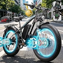 Peak 9000W Dual Motor Ebike, 47MPH Electric Bike, 58V Detachable Battery, 105 Mile Long Range, Full Suspension, 24 Fat Tires, Hydraulic Disc, 7-Speed for Mountain Snow Off-Road Gravel Commuter