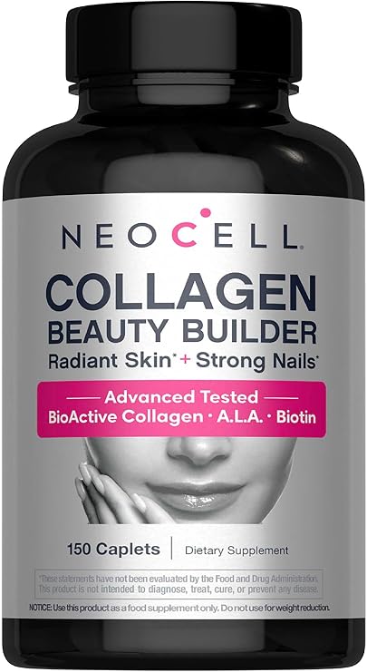 NeoCell Collagen Beauty Builder | 150 Caplets | Grass Fed BioActive Peptides | with Biotin and Hyaluronic Acid | Radiant Skin & Strong Nails Supplement