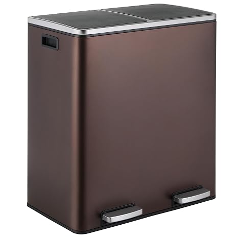 ComfyCorner 2 x 8 Gallon (2 x 30 L) Rectangular Stainless Steel Trash Can | Dual Compartment Garbage Bin with Recycling Combo, Metal Dustbin Lid,Removable Liner,Hands Free Waste Bucket for Kitchen Home