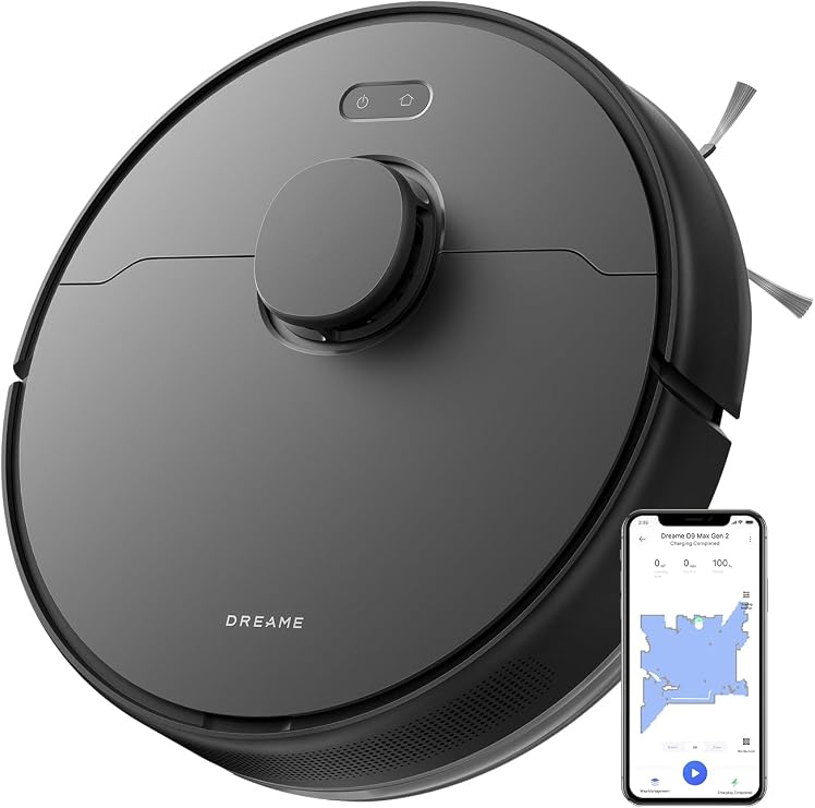 DREAME D9 Max Gen 2 Robot Vacuum and Mop Combo, LDS Navigation, 6000Pa Strong Suction Power, 240mins Runtime, 2-in-1 Sweep and Mop, WiFi, APP, Voice Control