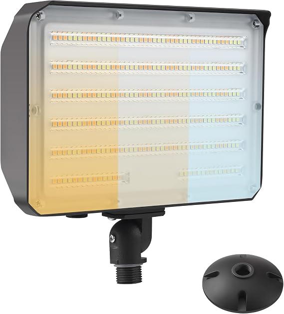 1Pack-Dusk to Dawn Outdoor 100W LED Flood Light with Knuckle&Plate, 3000K/4000K/5000K Color Selectable, 14000LM 1000W Equiv., ETL Commercial LED Floodlight, Outdoor Security Lighting for Parking Lot