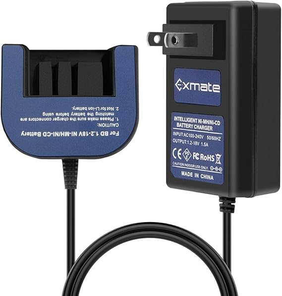 Exmate Multivolt 1.2V-18V Charger for Black and Decker 9.6V 12V 14.4V 18V Ni-MH Ni-Cd Slide-in Style Battery for HPB12 HPB18 HPB14 HPB18-OPE FSB18 FSB14 FS12B HPB96 FSB96 (Not for Li-ion Battery)