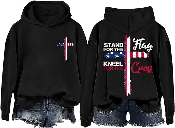 Stand For The Flag Kneel For The Cross Hoodie & Sweatshirt Vintage American Cross Christian Hoodies For Women Men