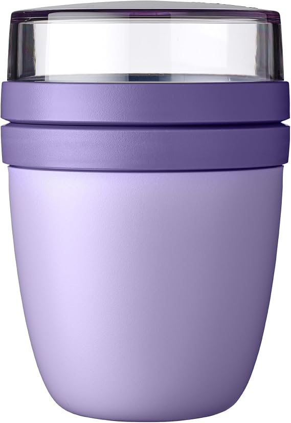 Mepal - Lunchpot Ellipse Mini - Practical Yoghurt Cup & Cereal Cup - Division for Yoghurt & Cereal - Suitable for Freezer, Microwave & Dishwasher - 300 ml + 120 ml - Vivid Lilac