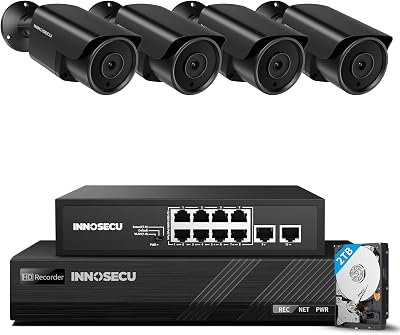 5MP IR Cameras 4INB5GR37E-B Bundled with an 8CH NVR with 2TBEN108P00-2T and an 8 Port PoE SwitchSCGAF0820 Form a Plug-and-Play PoE Camera Security System Featuring AI Detection