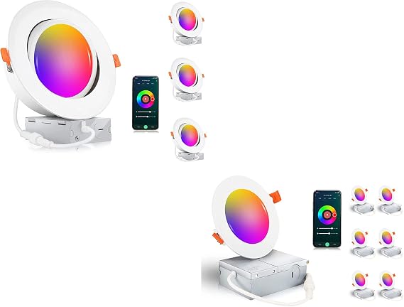 CLOUDY BAY 4inch Smart Recessed Lights 6 Inch Smart Gimbal Recessed Light Bundle