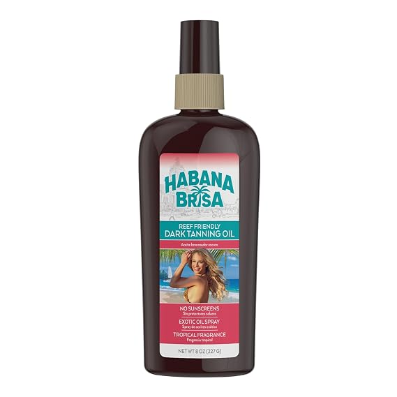 Habana Brisa Reef-Friendly Mineral Dark Tanning Oil, NON GMO & Vegan Exotic Natural Oil Spray, Water Resistant, No Oxybenzone & No Octinoxate, Small-Batch Production, 8 OZ (Single Pack)