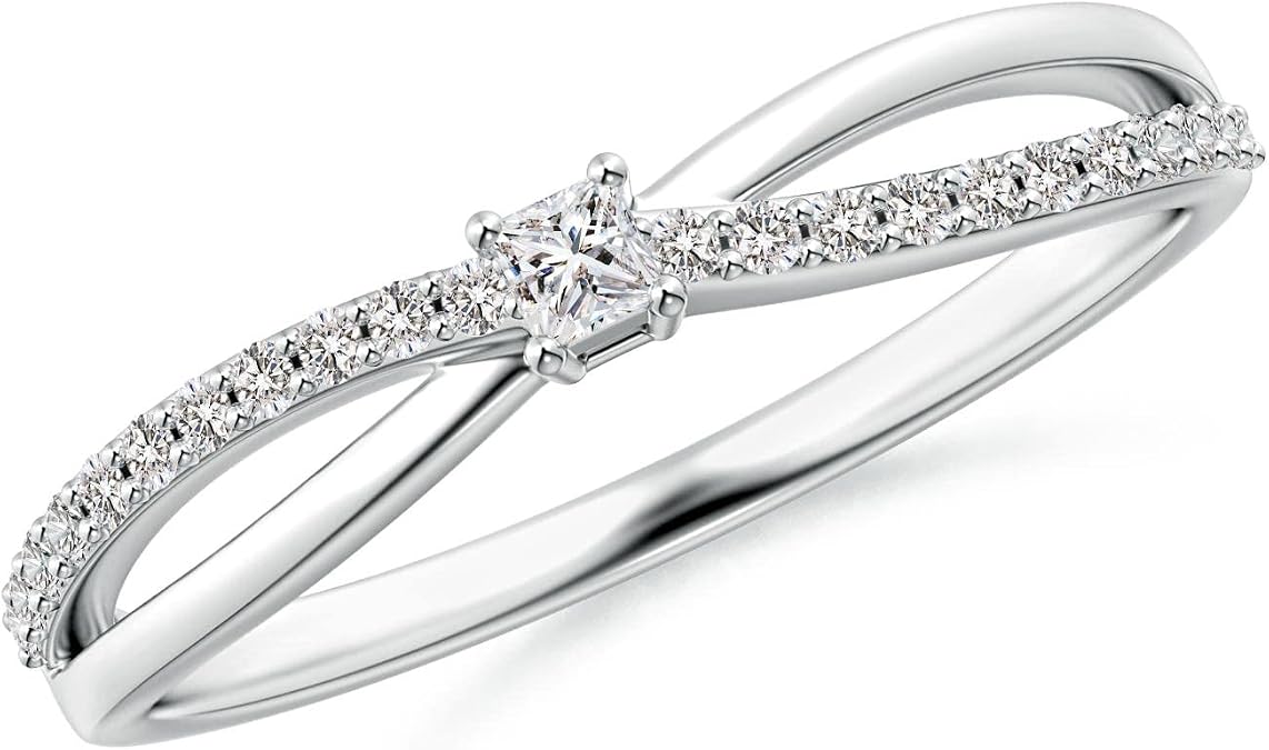 Angara Prong Set Princess-Cut Diamond Split Shank Promise Ring in Sterling Silver/14K Solid Gold/Platinum | Natural Diamond Side Stone Ring for Women | April Birthstone Jewelry Gift for Women
