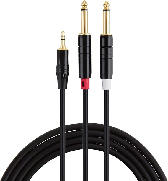 CableCreation 1/4'' to 1/8'' Stereo Mono Breakout Cable 3ft, 3.5mm to 6.35mm Y Splitter Patch Cord,Bidirectional TRS to Dual TS Audio for iPhone, PC, Sound Card, Mixer, Speaker, Stereo System,Tablet