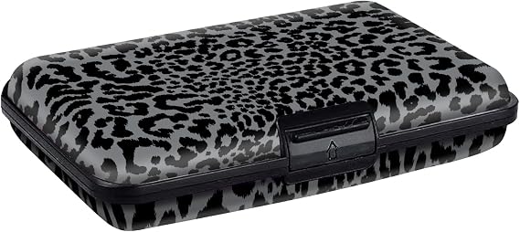 Mini RFID Aluminum Credit Card Holder for Women Men, Slim Business Hard Card Case, Cute Card Wallet ID Case Cute Black Leopard