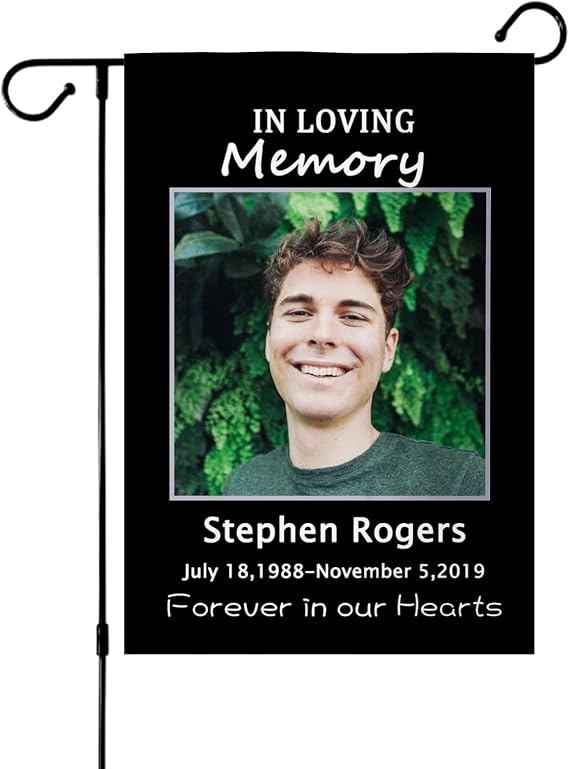 PUREFLY Custom Memorial Flag-Personalized Garden Flag in Loving Memory with Photo Name Date, Memory Garden Flags, for Outdoor Yard Farmhouse Porch Patio Decorations 12'' x 18'' Double Sides