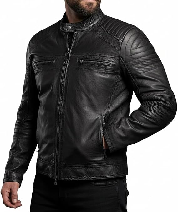 Mens Vintage Motorcycle Jacket with Removable CE Armor for Protective Riding - Cowhide Leather Biker Jacket