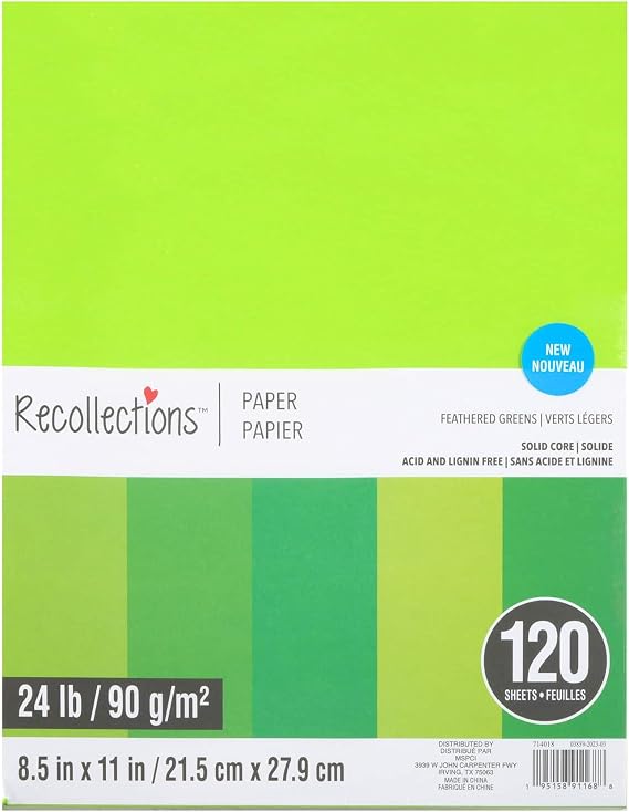 Recollections Feathered Green 8.5" x 11" Mixed Paper Pack Acid and Lignin Free Paper for Scrapbooks, Arts & Crafts, 8 Pack