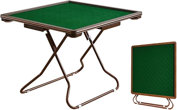 Folding Mahjong Table, 4 Player Card Table with Cup Holders and Chip Grooves, Portable Puzzle Game Table for Board Games, Camping