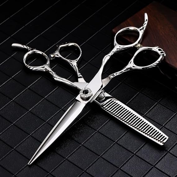 Hair Cutting Scissors Shears Kit, 6.0 Inch Professional Barber Shop 440C Hair Scissor 20-25% V-Tooth Thinning Scissors and Cutting Clipper Haircut Shears Set