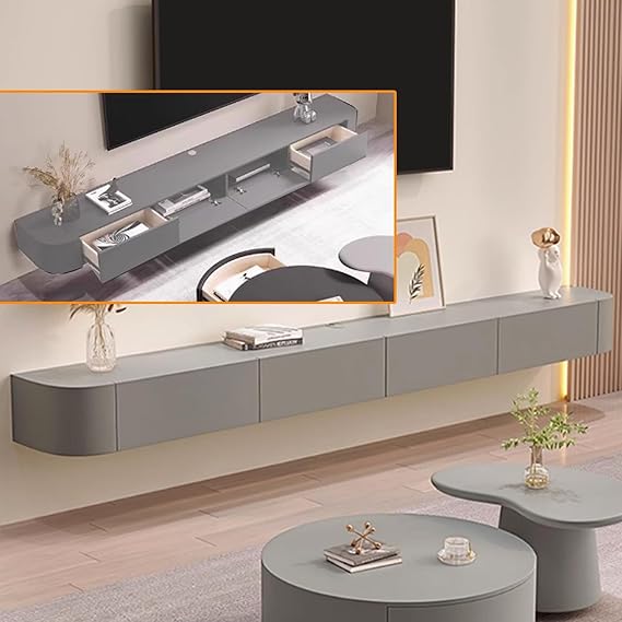 Floating TV Stand, TV Low Board - Wall-mounted TV Stand with Drawers and Doors, Wall-mounted TV Console, Solid Wood Floating TV Stand, Wall-mounted Entertainment Center Media Console TV