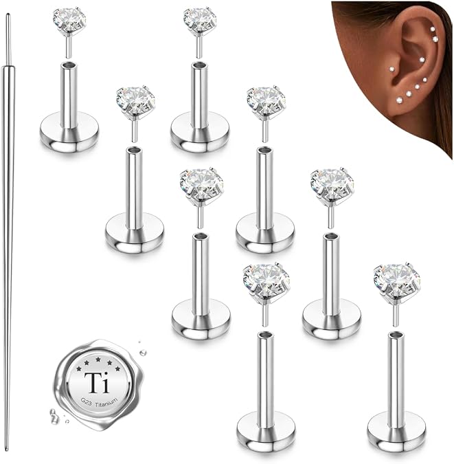 MILACOLATO G23 Implant Grade Titanium Flat Back Earrings 1.5/2/2.5/3MM CZ