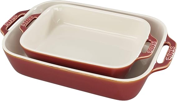 Staub Ceramic 2-pc Rectangular Baking Dish Set - Rustic Red