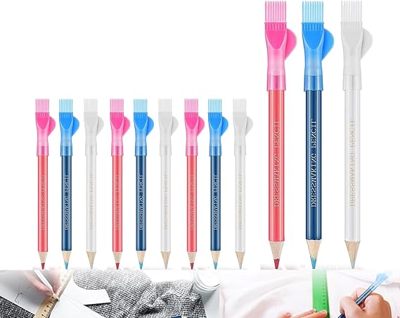 6 Piece Sewing Marking Tools - Fabric Chalk Pencils With Brush, Tailor Chalk Pencils (12 Pcs)
