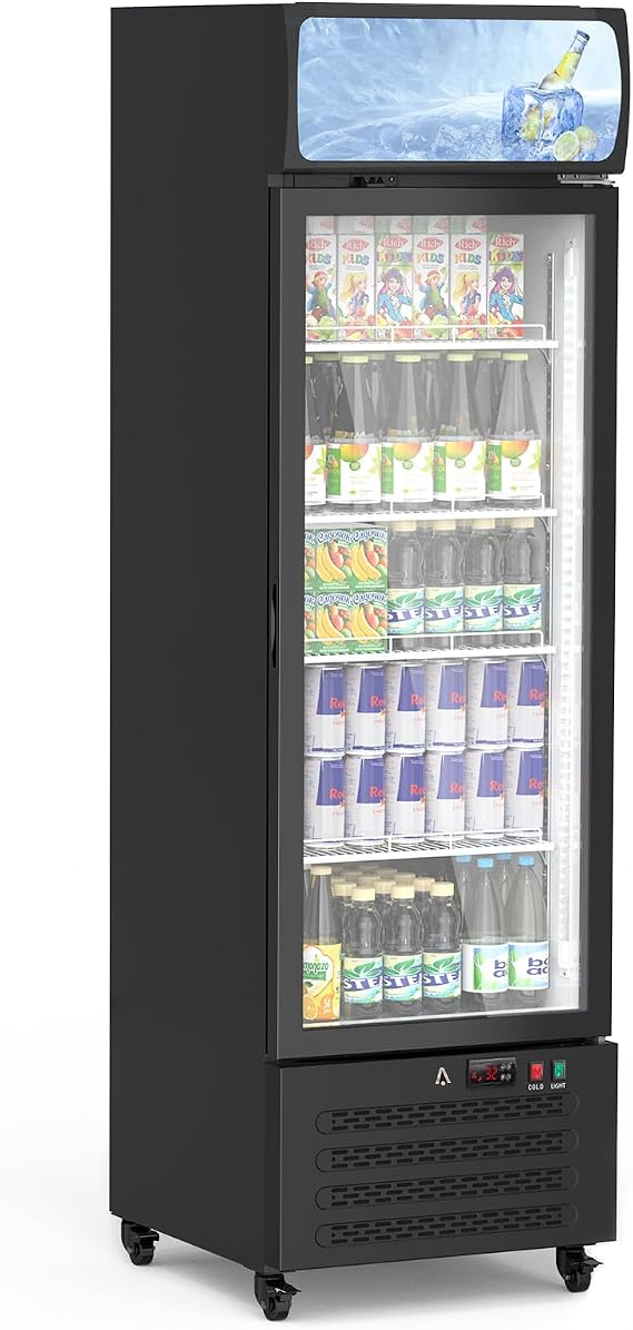 Commercial Beverage Refrigerator 11.3 Cu.Ft Glass Door Merchandiser with LED Lighting, 165 lbs Capacity, 115V Energy-Efficient Cooler for Supermarkets, Stores, Cafes