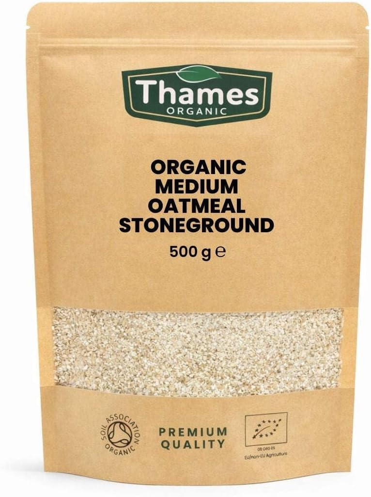 Organic Medium Oatmeal Stoneground - No Additives or Preservatives - High Fibre, Vegan, GMO-Free, Certified Organic - Stone Ground for Maximum Flavor and Nutrients - Thames Organic 500g