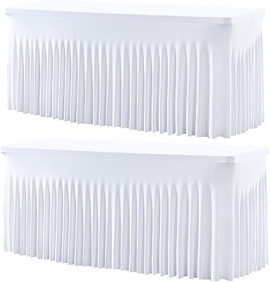 Besutolife 2 Pack White Spandex Tablecloth for 6ft Rectangle Tables Fitted Table Cloth Stretch Table Covers Skirt 6ft Rectangular Tablecloths for Banquet Parties Wedding Decorations